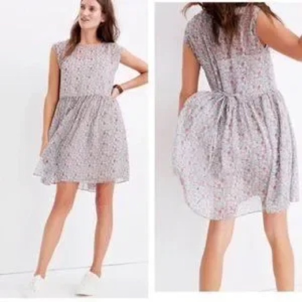 Madewell Floral Print Chiffon Tie Back Airy Summer Dress